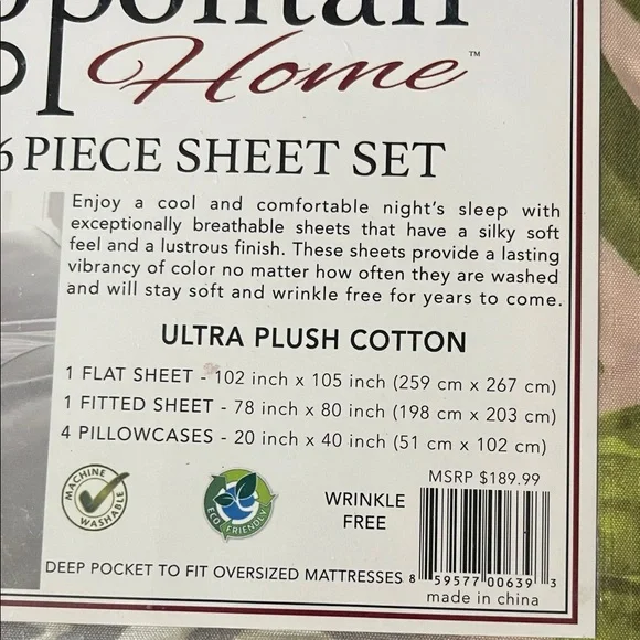 Metro Home Bamboo Sheet Set - Pink and Green Floral Design - Picture 3 of 3